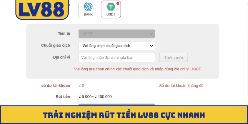 Trải nghiệm rút tiền LV88 cực nhanh